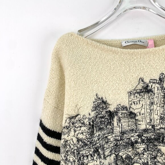 DW0565 Christian Dior Beige Striped Jungle Intarsia Cotton Crew Neck Long Sleeve - Picture 3 of 8